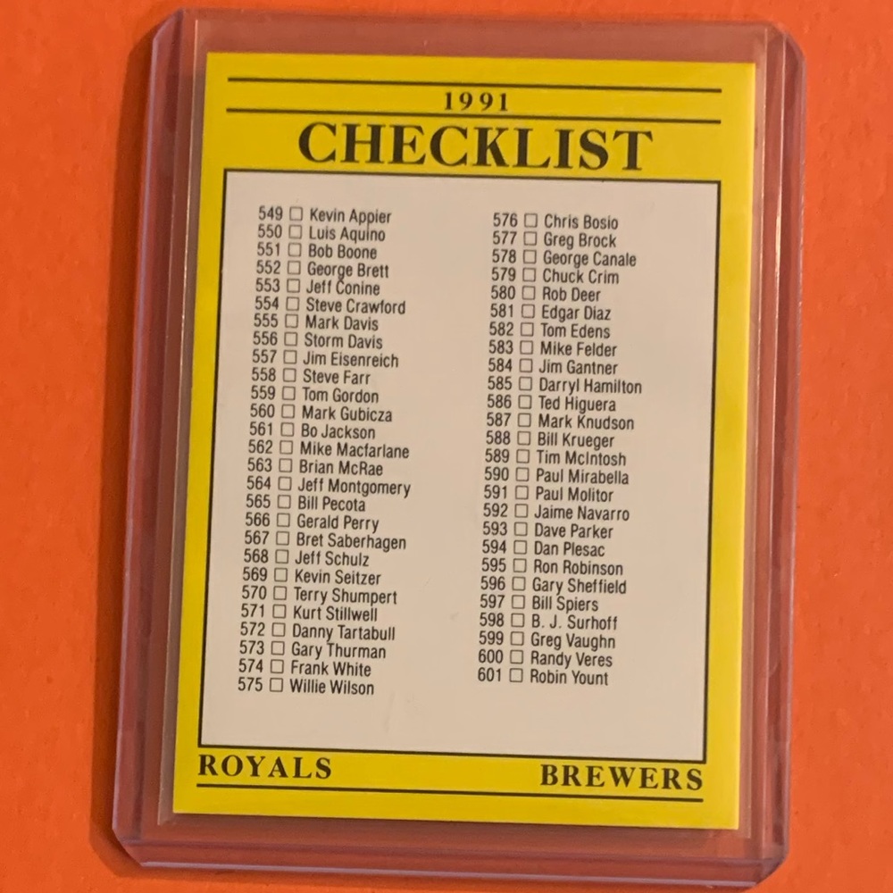 Checklist #719 1991 Fleer Baseball Trading Card